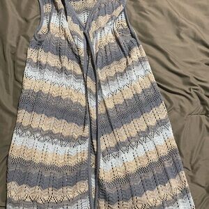Striped Sleeveless Knit Cardigan